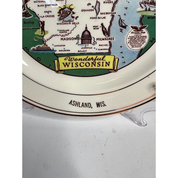 Taylor Smith Taylor Ashland Wisconsin State Plate  9" Diameter white, green   Ce - Picture 6 of 16